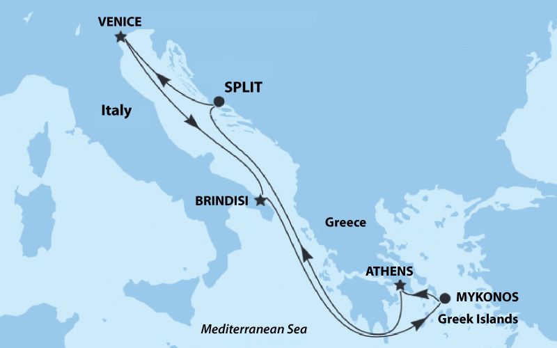MSC Sinfonia East Mediterranean cruise route