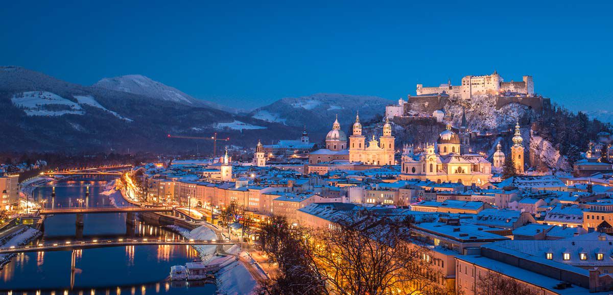 Salzburg Winter City at night
