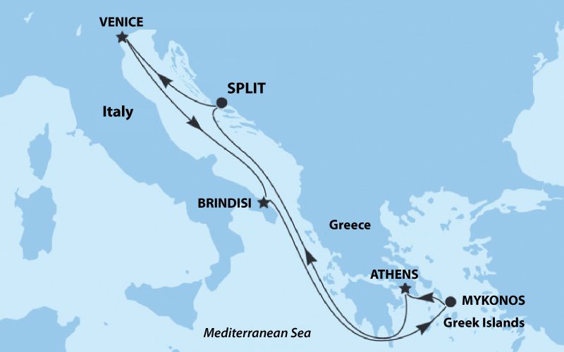 MSC Sinfonia East Mediterranean cruise route